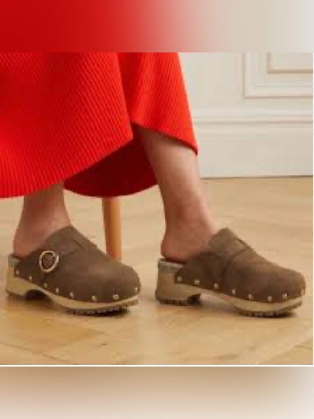 See By Chloé Viviane Brown Suede Studded Clog Mules with Buckle